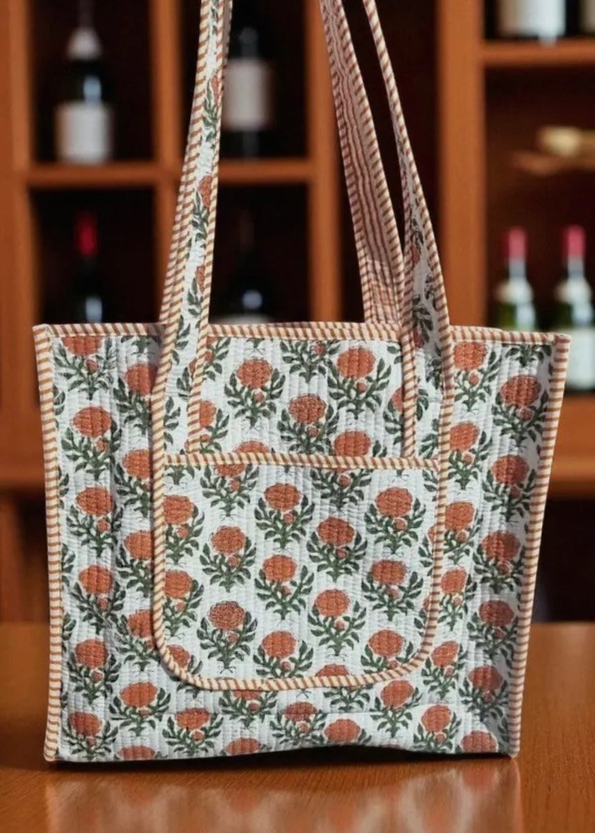 Monroe Orange Floral Tote Bag - floral tote bag - Jimberly's Boutique - Olive Branch - Mississippi