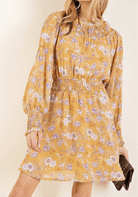 Mustard Floral Smocked Dress - dress - Jimberly's Boutique - Olive Branch - Mississippi
