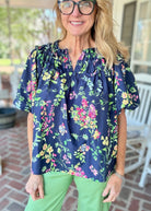 Navy Floral Blouse - Jimberly's Boutique - Olive Branch - Mississippi