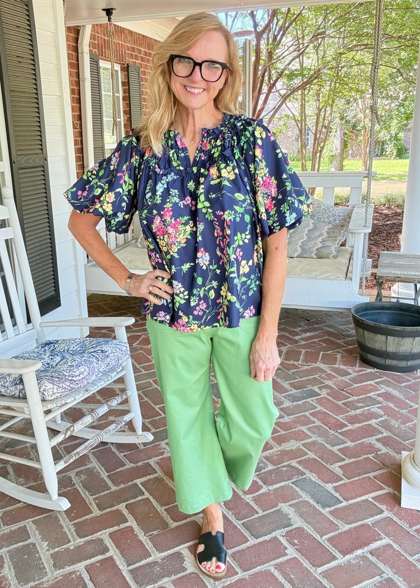 Navy Floral Blouse - Jimberly's Boutique - Olive Branch - Mississippi
