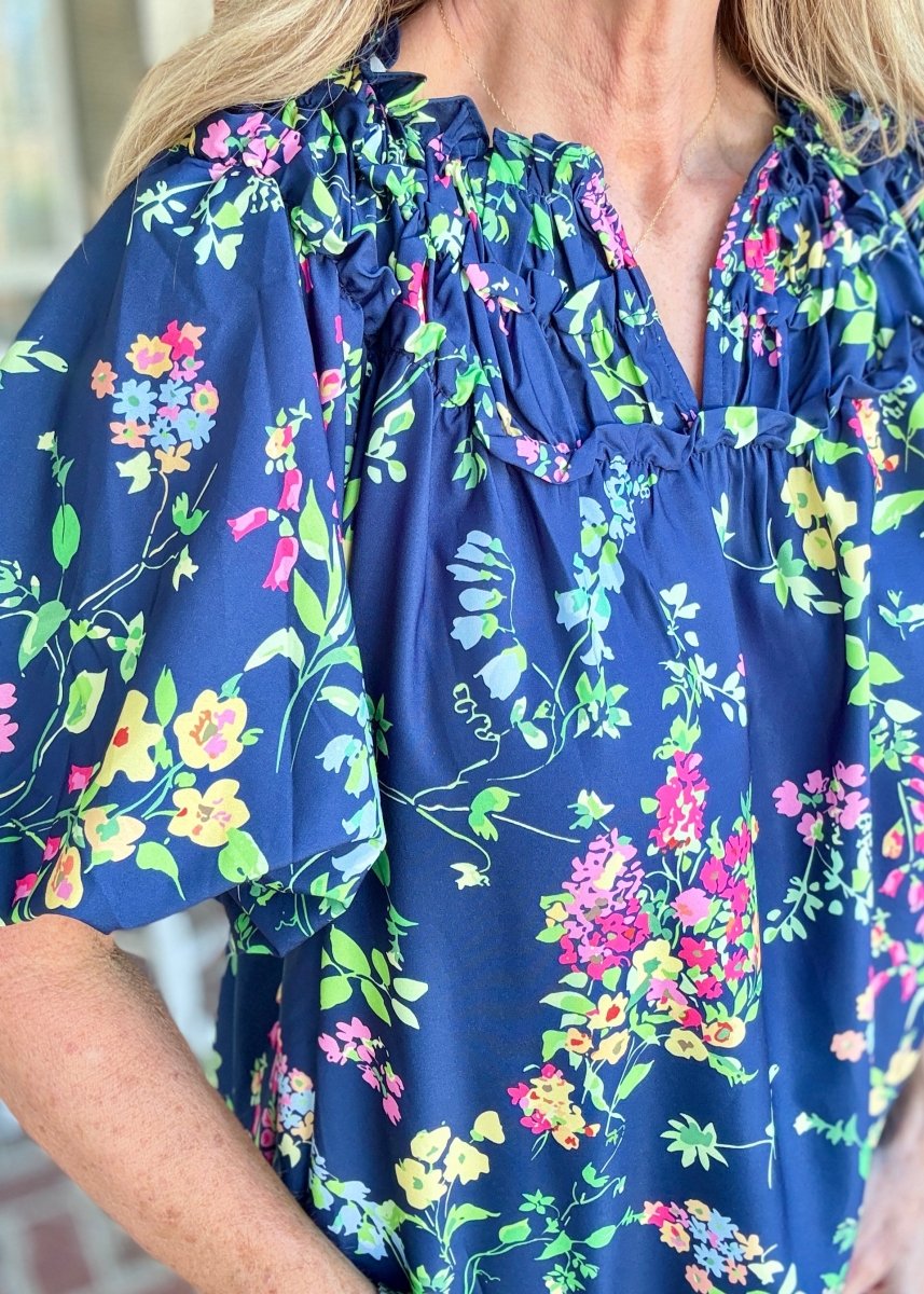 Navy Floral Blouse - Jimberly's Boutique - Olive Branch - Mississippi