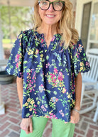 Navy Floral Blouse - Jimberly's Boutique - Olive Branch - Mississippi