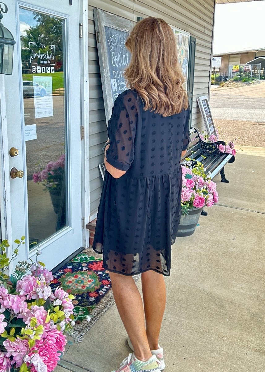 Nelma | Black | Swiss Dot | V Neck Babydoll Dress - Zenana Dress - Jimberly's Boutique - Olive Branch - Mississippi