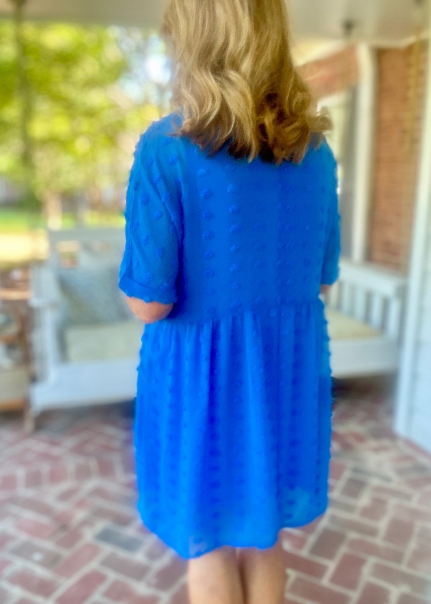 Nelma | Ocean Blue | Swiss Dot | V Neck Babydoll Dress - Zenana Dress - Jimberly's Boutique - Olive Branch - Mississippi