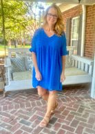 Nelma | Ocean Blue | Swiss Dot | V Neck Babydoll Dress - Zenana Dress - Jimberly's Boutique - Olive Branch - Mississippi