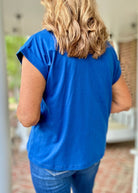 Not So Basic Folded Sleeve Top - Classic Blue - Casual Top - Jimberly's Boutique - Olive Branch - Mississippi