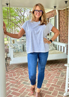 Not So Basic Folded Sleeve Top - Heather Grey - Casual Top - Jimberly's Boutique - Olive Branch - Mississippi