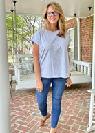 Not So Basic Folded Sleeve Top - Heather Grey - Casual Top - Jimberly's Boutique - Olive Branch - Mississippi