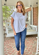 Not So Basic Folded Sleeve Top - Heather Grey - Casual Top - Jimberly's Boutique - Olive Branch - Mississippi