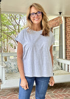 Not So Basic Folded Sleeve Top - Heather Grey - Casual Top - Jimberly's Boutique - Olive Branch - Mississippi