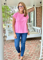 Not So Basic Folded Sleeve Top - Heather Hot Pink - Casual Top - Jimberly's Boutique - Olive Branch - Mississippi