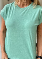 Not So Basic Folded Sleeve Top - Heather Kelly Green - Casual Top - Jimberly's Boutique - Olive Branch - Mississippi
