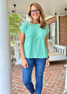 Not So Basic Folded Sleeve Top - Heather Kelly Green - Casual Top - Jimberly's Boutique - Olive Branch - Mississippi