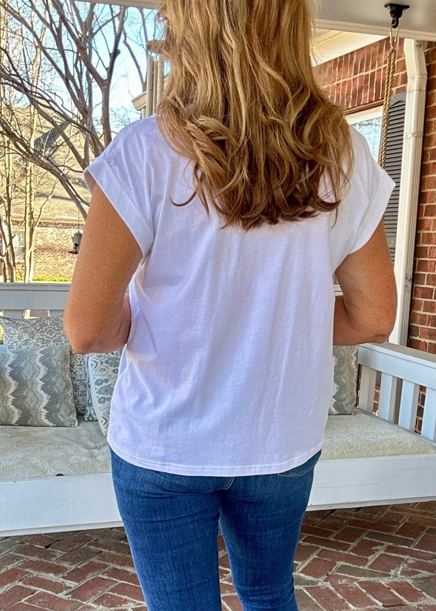 Not So Basic Folded Sleeve Top - White | Zenana - Casual Top - Jimberly's Boutique - Olive Branch - Mississippi