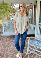 Nova Washed Linen V Neck Top - Beige | Zenana - linen shirt - Jimberly's Boutique - Olive Branch - Mississippi