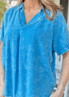 Nova Washed Linen V Neck Top - Deep Sky - linen shirt - Jimberly's Boutique - Olive Branch - Mississippi