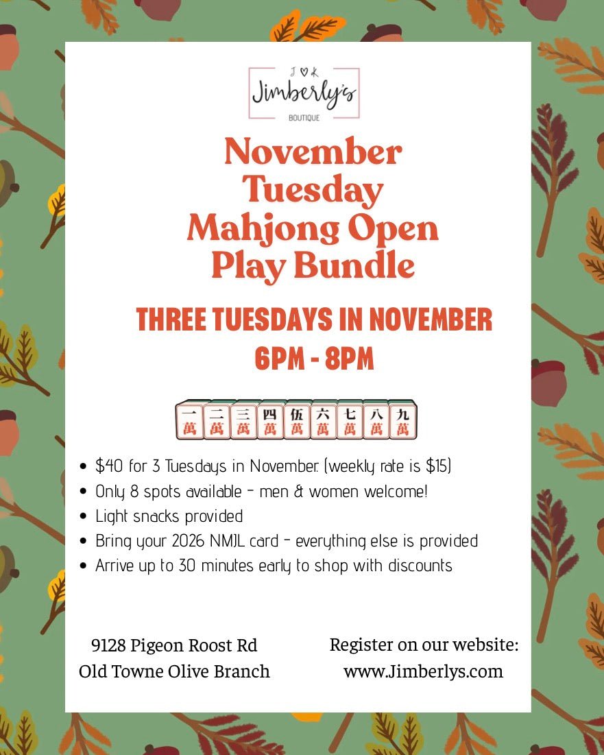 November Tuesday Night Mahjong Open Play Bundle - November 2026 - Jimberly's Boutique-Olive Branch-Mississippi
