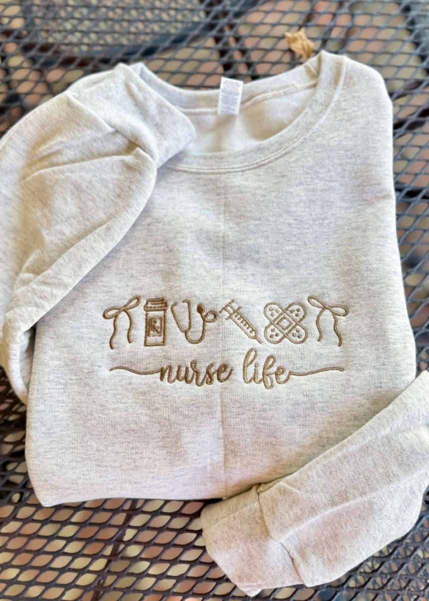 Nurse Life Icons Embroidered Sweatshirt - Embroidered Sweatshirt - Jimberly's Boutique - Olive Branch - Mississippi