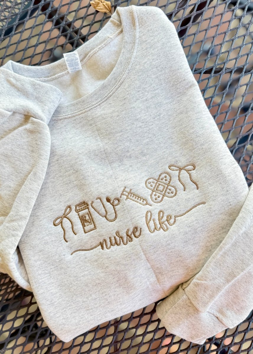Nurse Life Icons Embroidered Sweatshirt - Embroidered Sweatshirt - Jimberly's Boutique - Olive Branch - Mississippi
