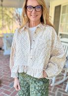 Oatmeal Textured Ruffle Hem Top | BiBi - Button Down Top -Jimberly's Boutique-Olive Branch-Mississippi