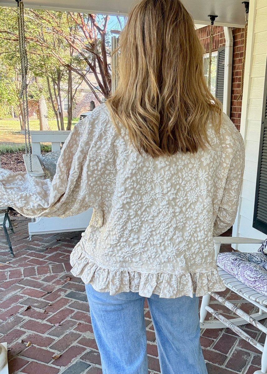 Oatmeal Textured Ruffle Hem Top | BiBi - Button Down Top -Jimberly's Boutique-Olive Branch-Mississippi