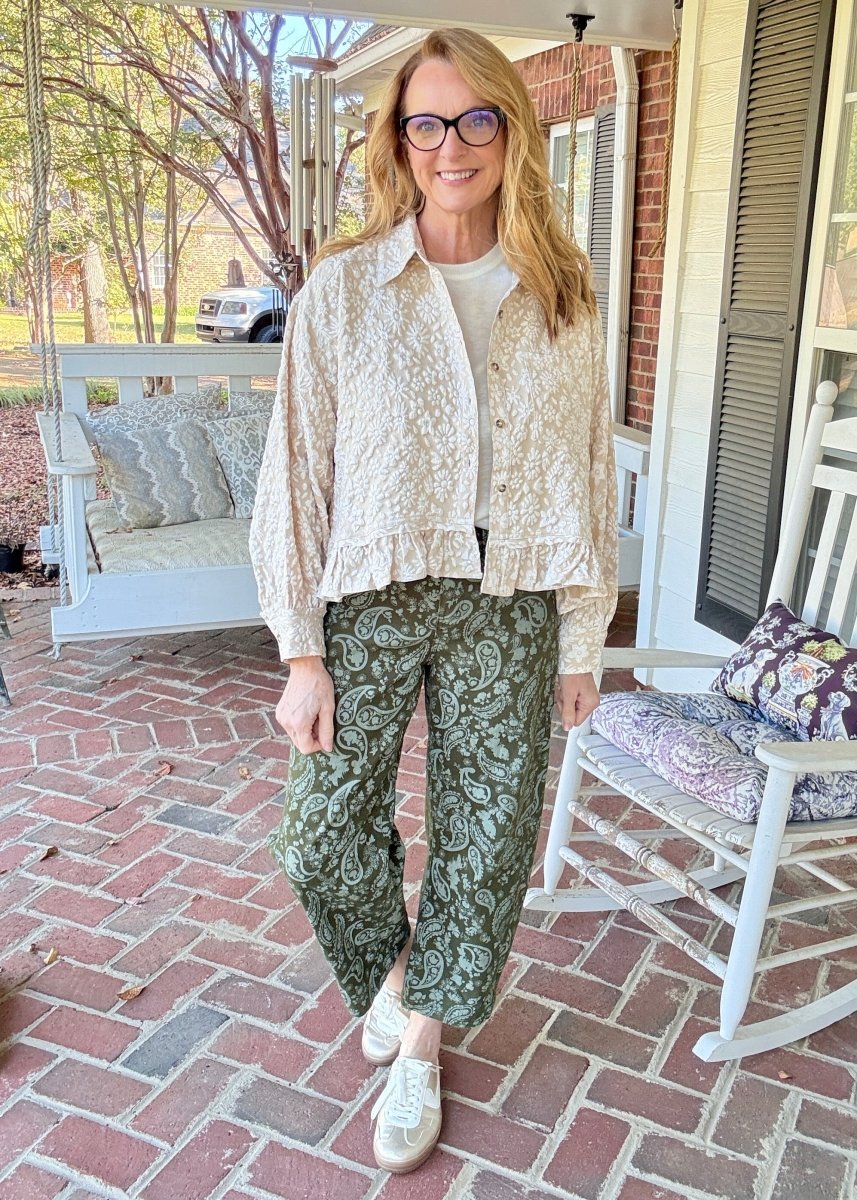 Oatmeal Textured Ruffle Hem Top | BiBi - Button Down Top -Jimberly's Boutique-Olive Branch-Mississippi