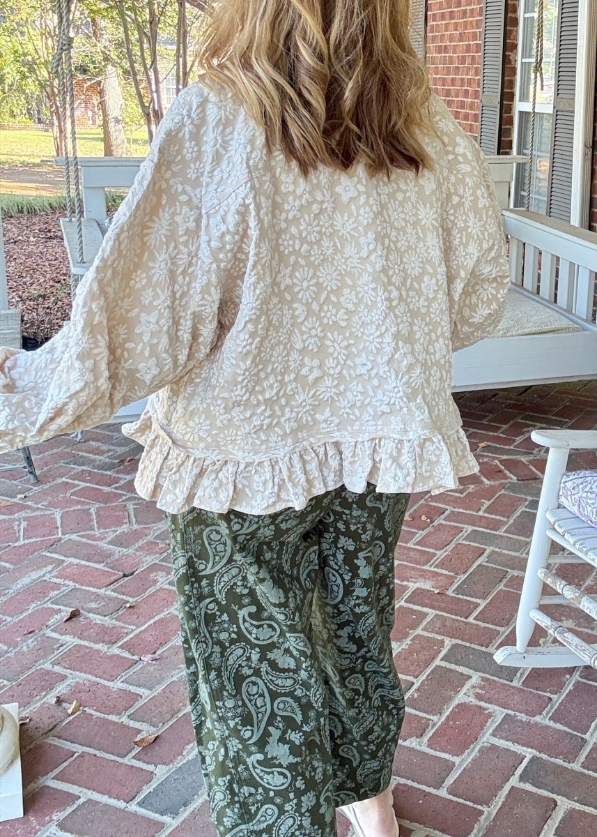 Oatmeal Textured Ruffle Hem Top | BiBi - Button Down Top -Jimberly's Boutique-Olive Branch-Mississippi