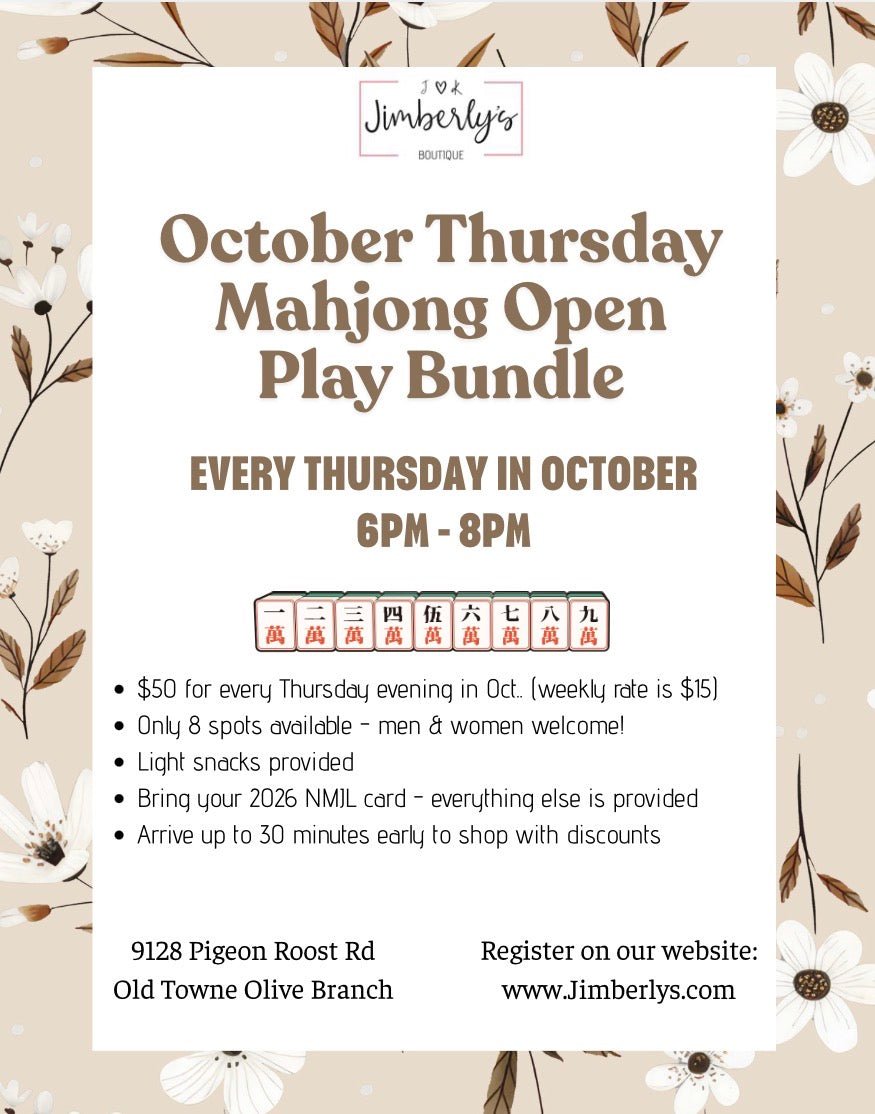 October Thursday Night Mahjong Open Play Bundle - October 2026 - Jimberly's Boutique-Olive Branch-Mississippi