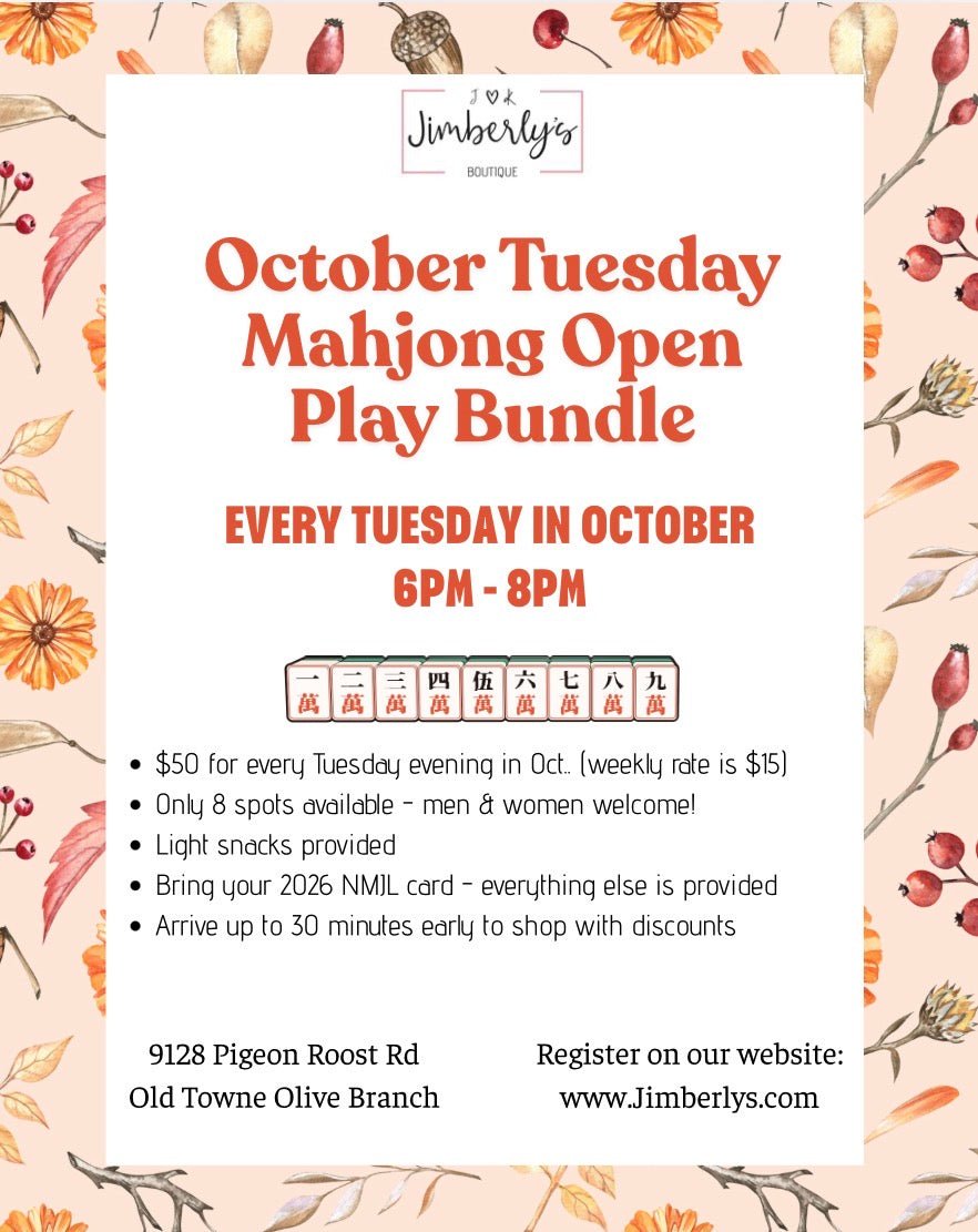 October Tuesday Night Mahjong Open Play Bundle - October 2026 - Jimberly's Boutique-Olive Branch-Mississippi