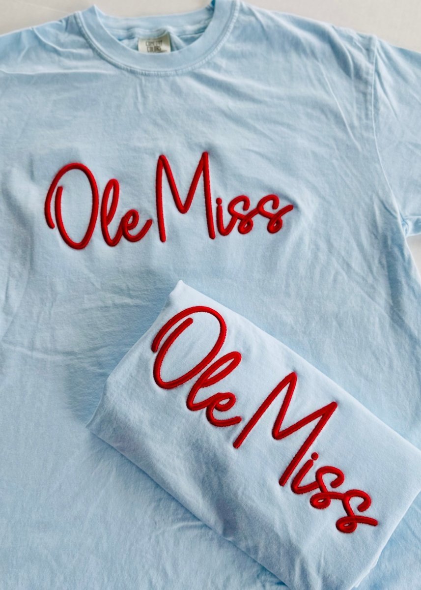 Ole Miss 3D Puff Embroidered Comfort Colors T-shirt - Embroidered Comfort Colors -Jimberly's Boutique-Olive Branch-Mississippi