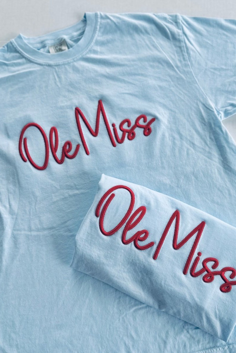 Ole Miss 3D Puff Embroidered Comfort Colors T-shirt - Embroidered Comfort Colors -Jimberly's Boutique-Olive Branch-Mississippi