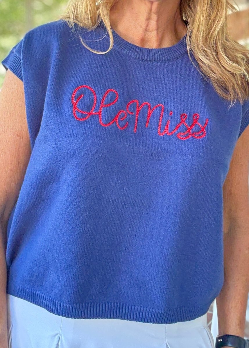 Ole Miss Embroidered Sweater Vest - Navy w/Red - gameday - Jimberly's Boutique - Olive Branch - Mississippi