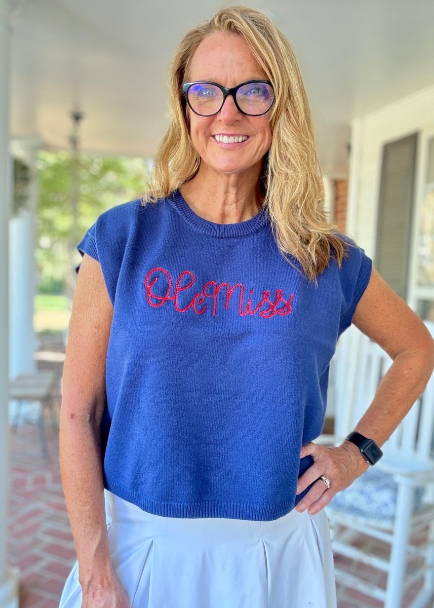 Ole Miss Embroidered Sweater Vest - Navy w/Red - gameday - Jimberly's Boutique - Olive Branch - Mississippi