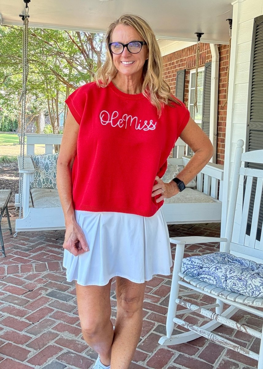 Ole Miss Embroidered Sweater Vest - Red w/Powder Blue - gameday - Jimberly's Boutique - Olive Branch - Mississippi