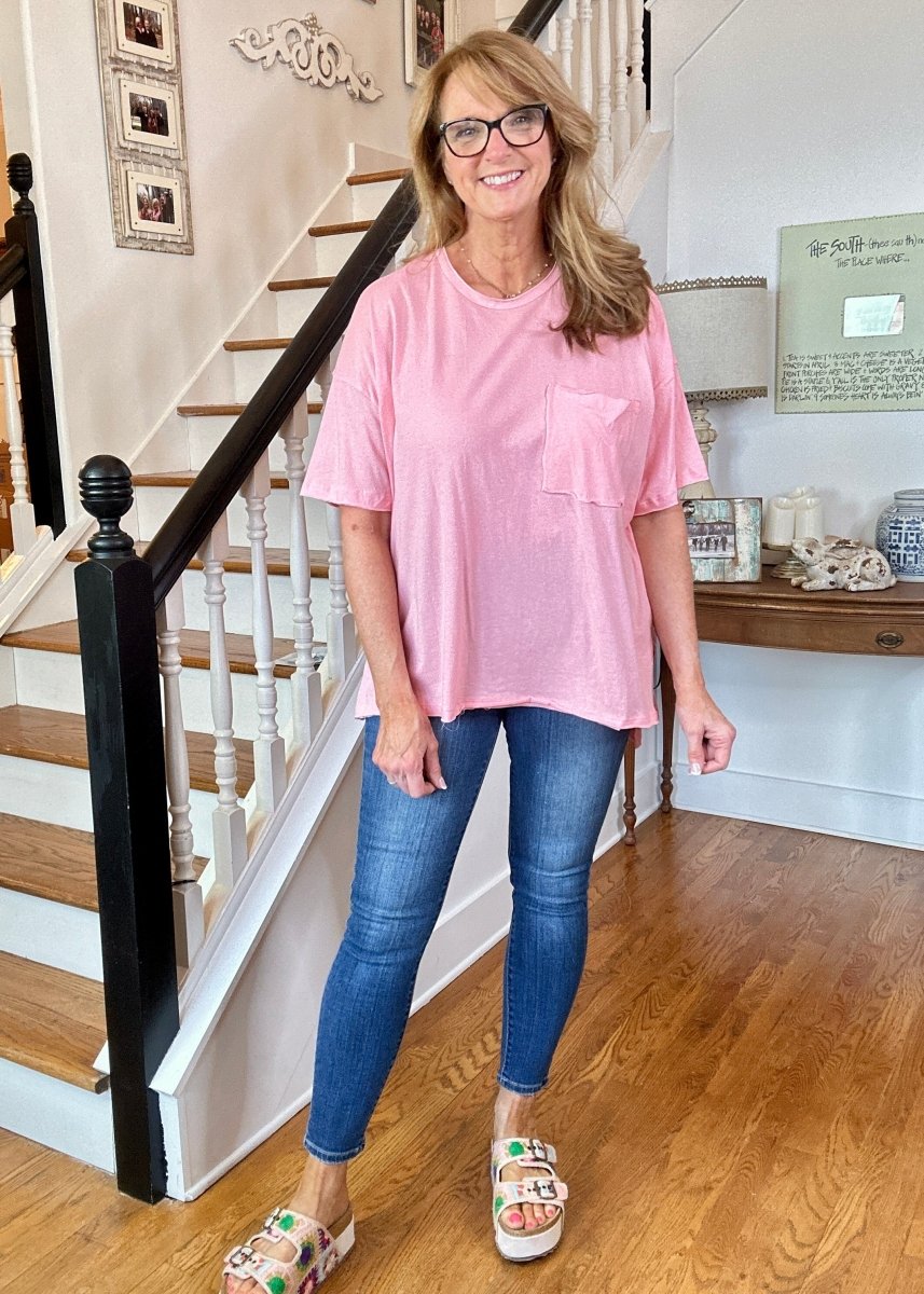 Olivia Oversized Front Pocket Top - Pink - Casual Top - Jimberly's Boutique - Olive Branch - Mississippi