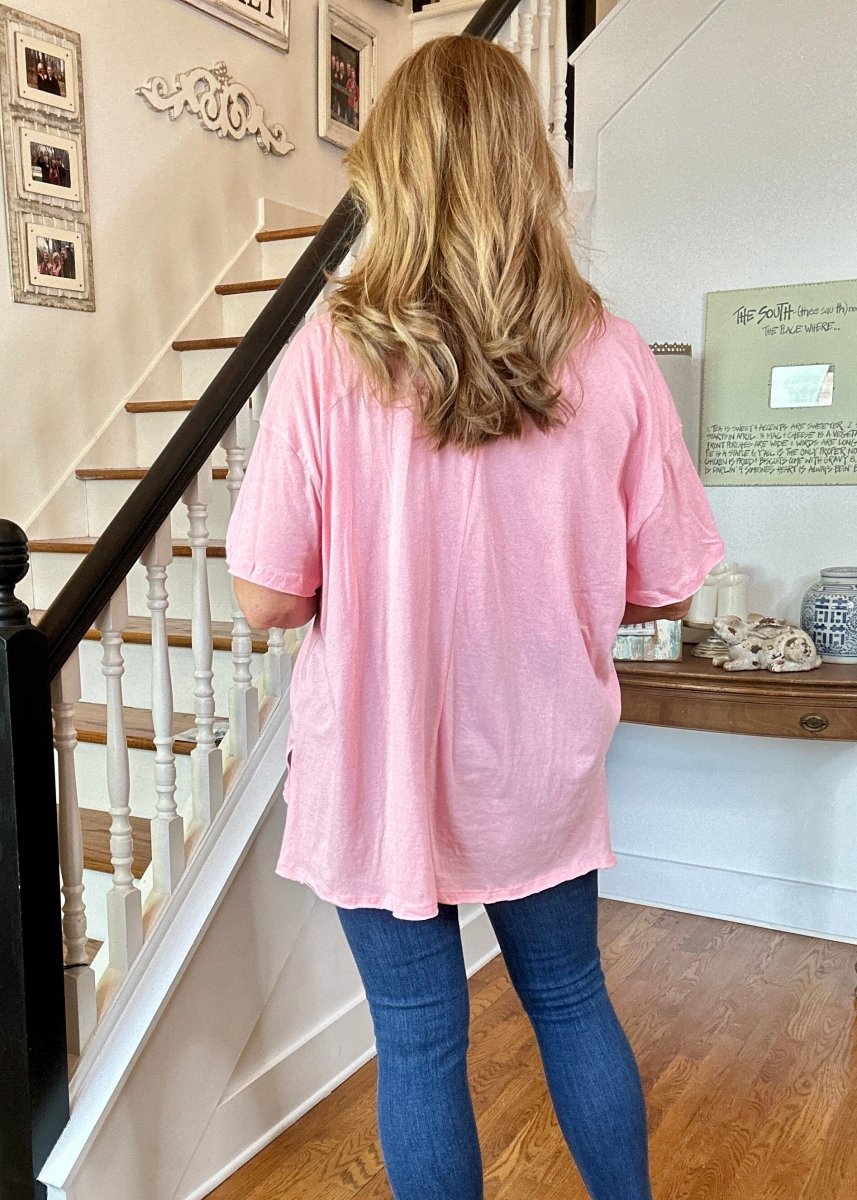 Olivia Oversized Front Pocket Top - Pink - Casual Top - Jimberly's Boutique - Olive Branch - Mississippi