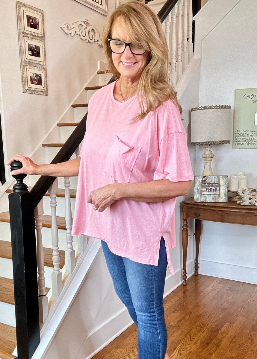 Olivia Oversized Front Pocket Top - Pink - Casual Top - Jimberly's Boutique - Olive Branch - Mississippi