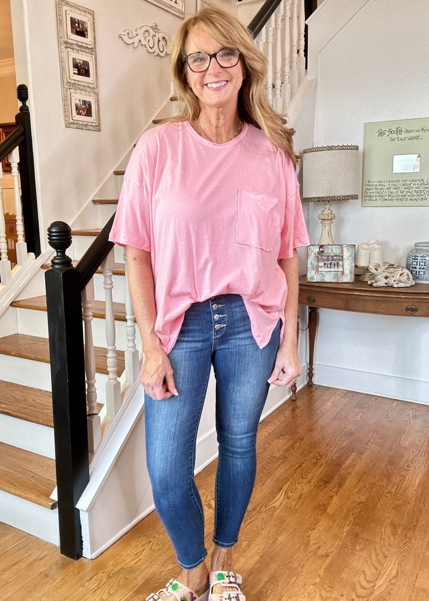 Olivia Oversized Front Pocket Top - Pink - Casual Top - Jimberly's Boutique - Olive Branch - Mississippi