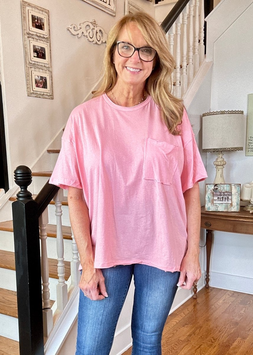 Olivia Oversized Front Pocket Top - Pink - Casual Top - Jimberly's Boutique - Olive Branch - Mississippi