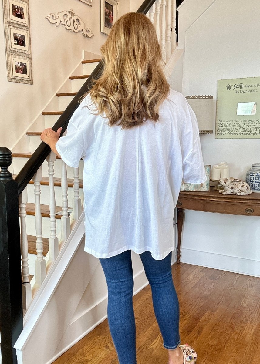 Olivia Oversized Front Pocket Top - White - Casual Top - Jimberly's Boutique - Olive Branch - Mississippi