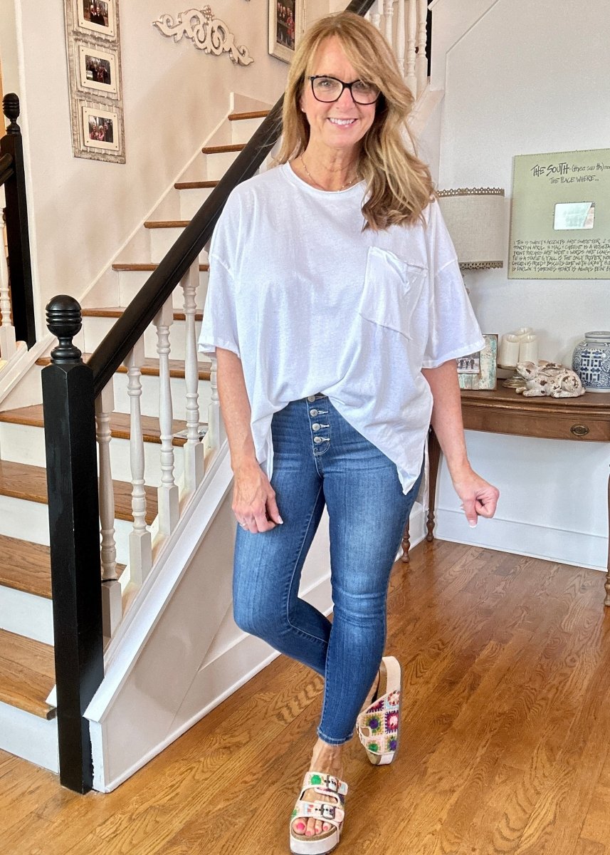 Olivia Oversized Front Pocket Top - White - Casual Top - Jimberly's Boutique - Olive Branch - Mississippi