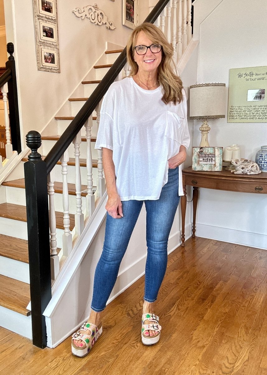 Olivia Oversized Front Pocket Top - White - Casual Top - Jimberly's Boutique - Olive Branch - Mississippi