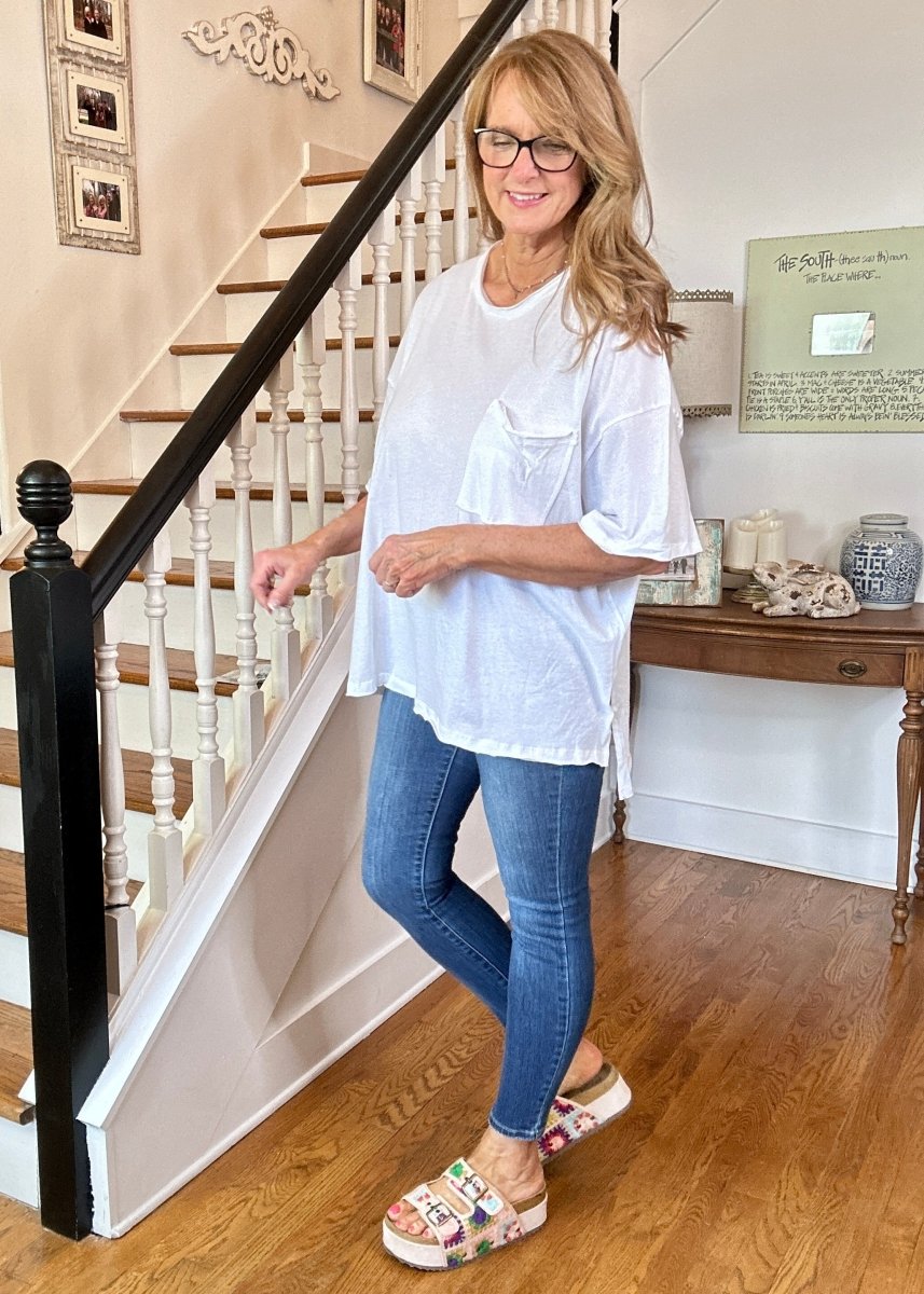 Olivia Oversized Front Pocket Top - White - Casual Top - Jimberly's Boutique - Olive Branch - Mississippi
