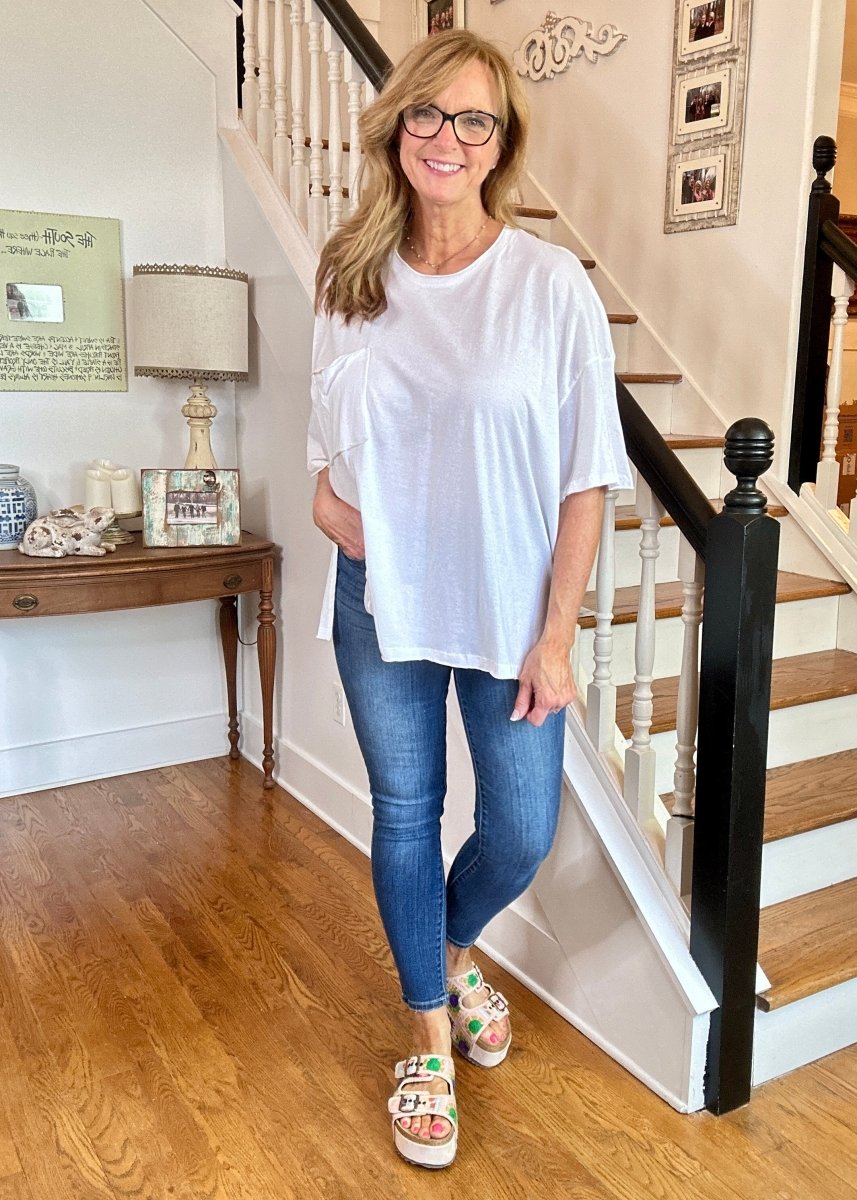Olivia Oversized Front Pocket Top - White - Casual Top - Jimberly's Boutique - Olive Branch - Mississippi