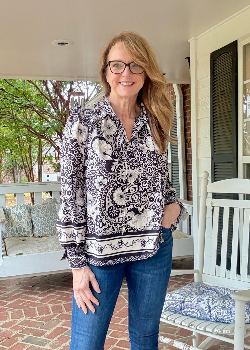 Paisley Border Print Top - Black | Umgee - Umgee Top - Jimberly's Boutique - Olive Branch - Mississippi