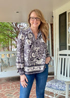 Paisley Border Print Top - Black | Umgee - Umgee Top - Jimberly's Boutique - Olive Branch - Mississippi