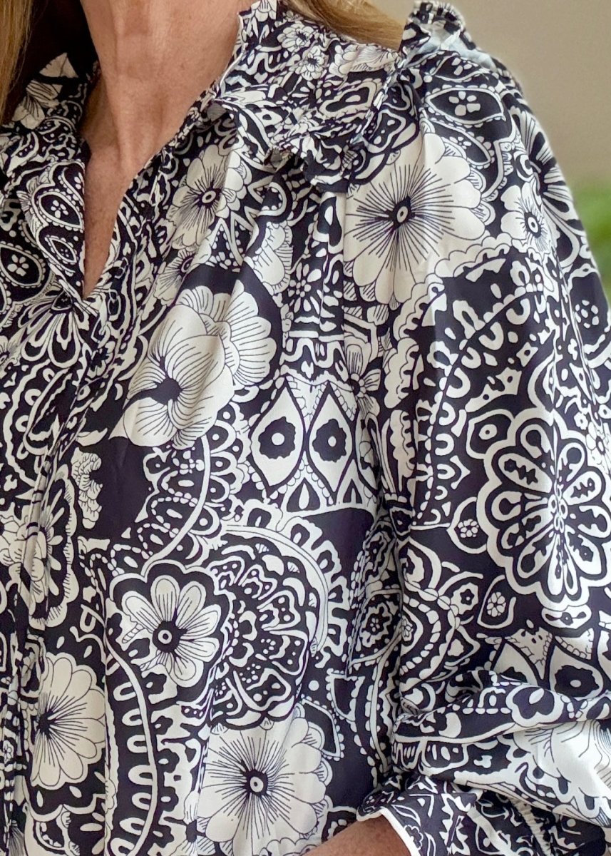 Paisley Border Print Top - Black | Umgee - Umgee Top - Jimberly's Boutique - Olive Branch - Mississippi