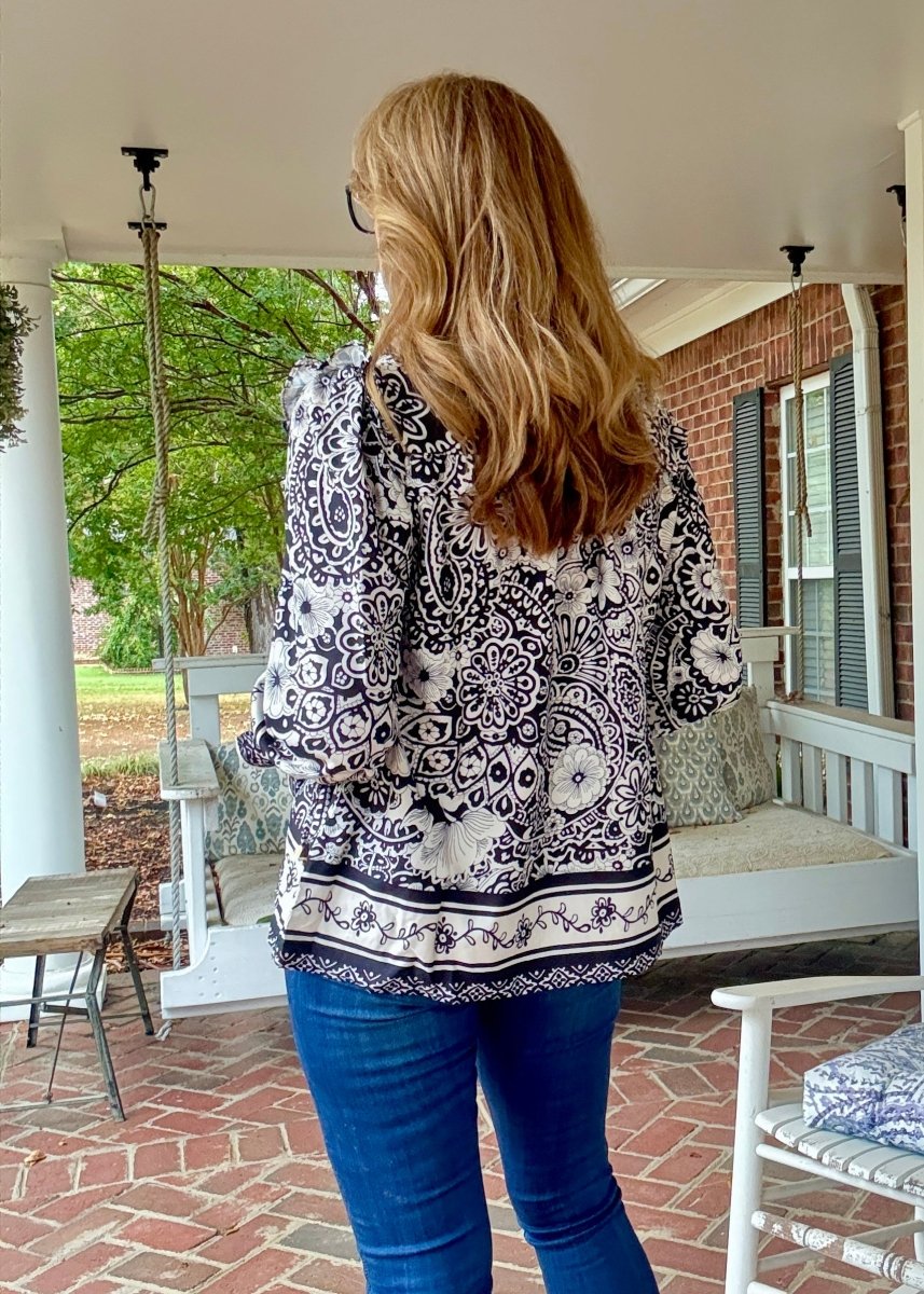 Paisley Border Print Top - Black | Umgee - Umgee Top - Jimberly's Boutique - Olive Branch - Mississippi