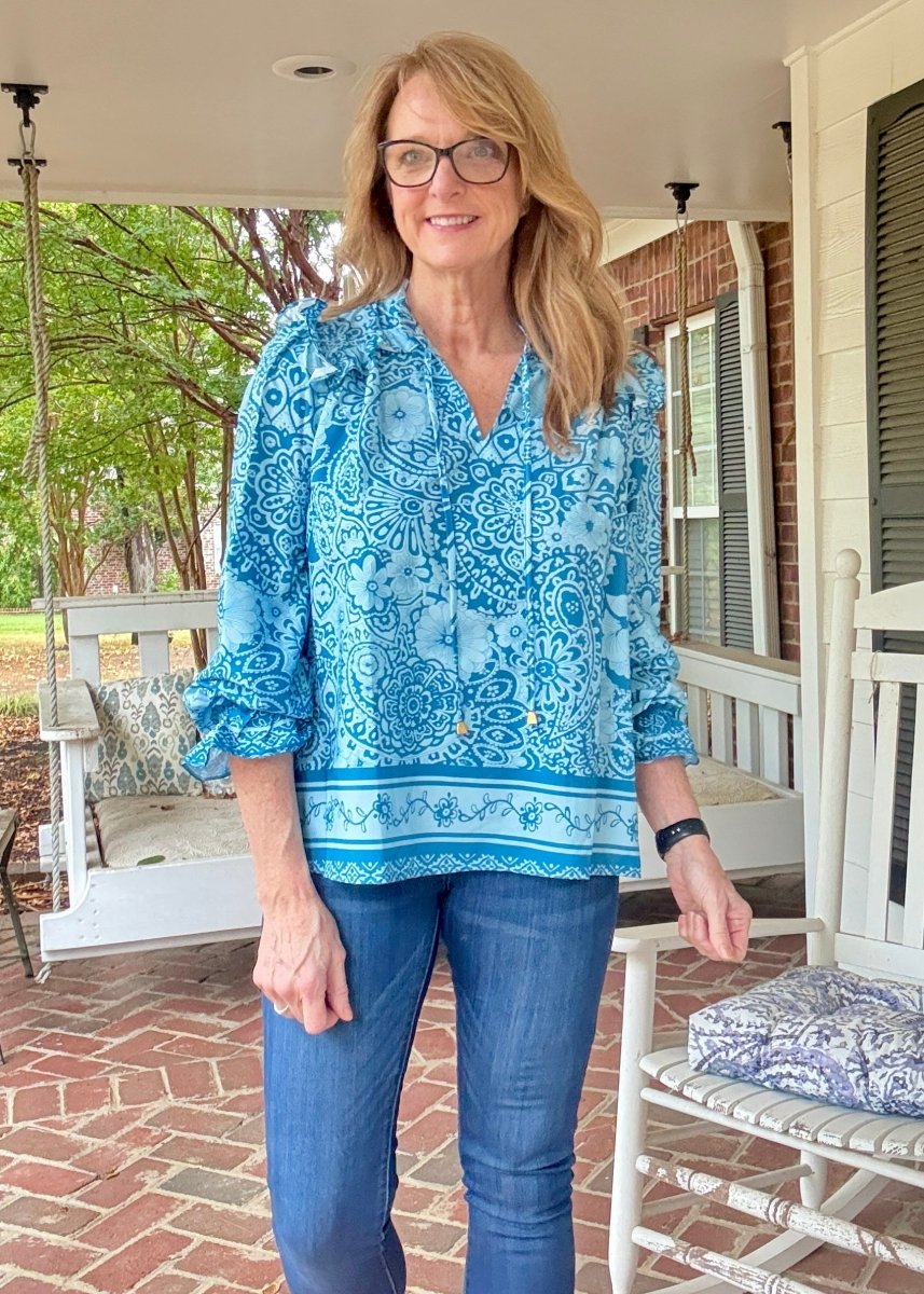 Paisley Border Print Top - Slate Blue - Umgee Top - Jimberly's Boutique - Olive Branch - Mississippi