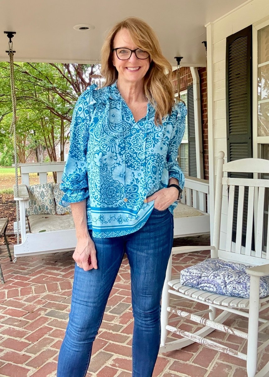Paisley Border Print Top - Slate Blue - Umgee Top - Jimberly's Boutique - Olive Branch - Mississippi